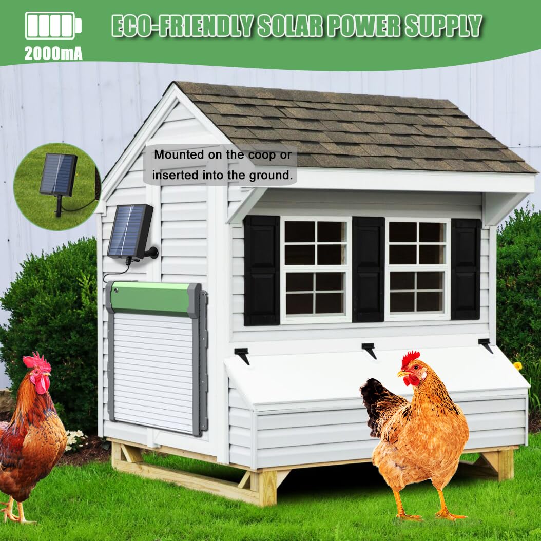 Puerta automática para gallinero con energía Solar para gallinero Diseño Anti-pellizco Carga automática de Puerta para Pollo con Panel Solar Accesorios para gallinero Grande
