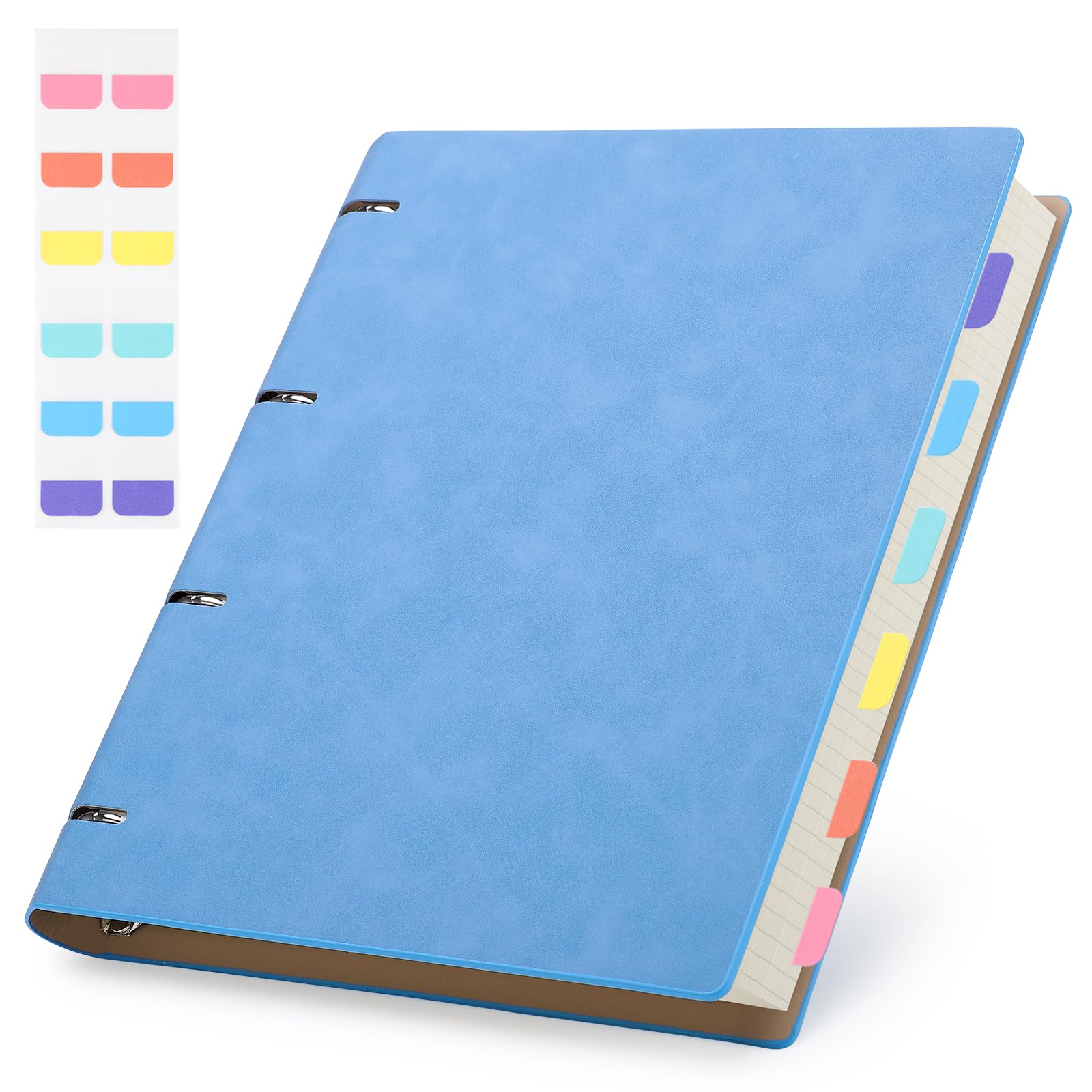 Yarotm A4 Ringbinder Notebook - 150 Sheets A4 Refillable Note Book with 100gsm Squared 5mm Paper - 28x21.5cm PU Leather Journal Pad Light Blue Hardcover - Grid Maths 4 Ring Bound Notepad