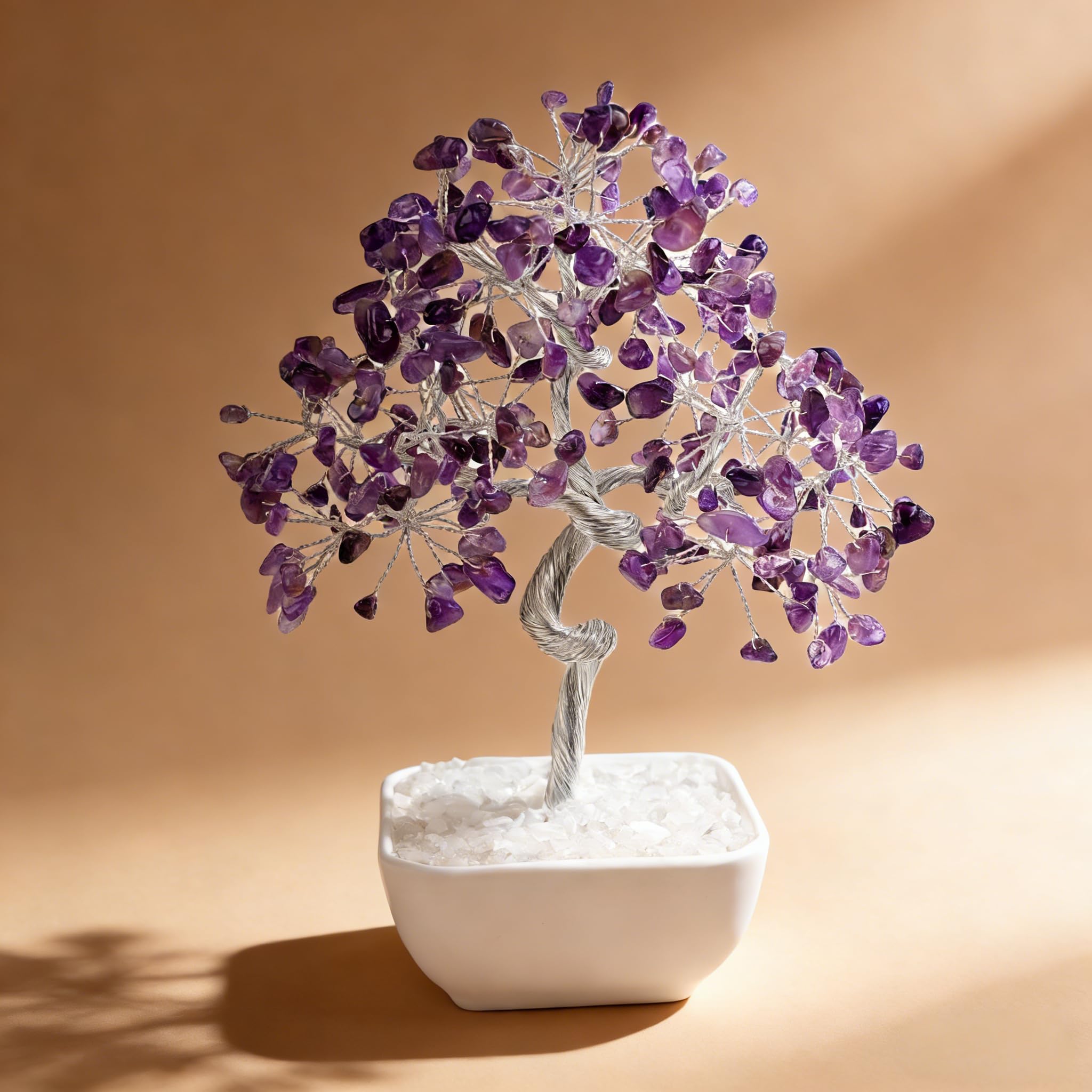 Emivery Amethyst Crystal Tree of Life - 7 Inch Feng Shui Money Tree with 243 Gemstones for Calm & Intuition, Third Eye Chakra Healing, Handmade Purple Crystal Decor & Spiritual Gift