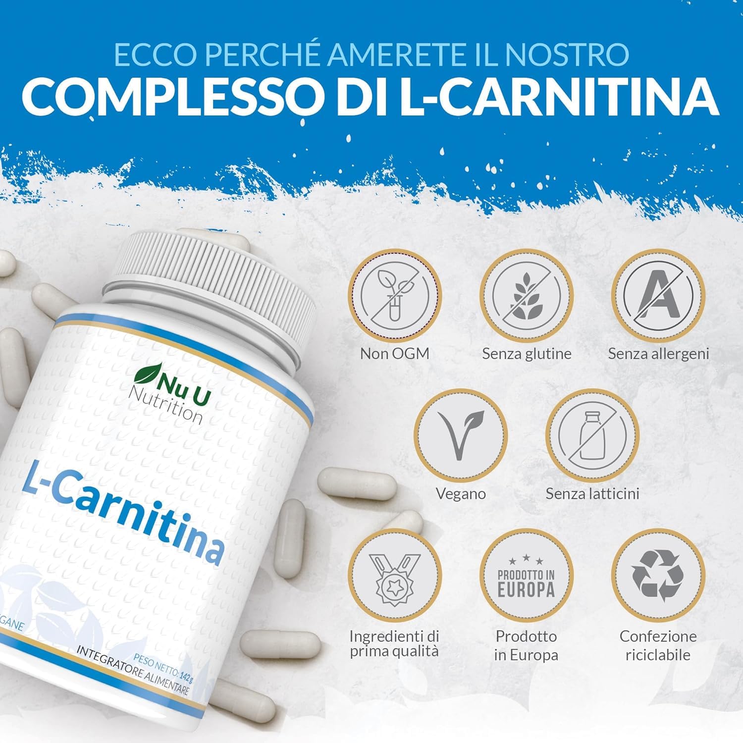 L-Carnitina Tartrato Forte - 180 Capsule Vegane - 550mg di Carnitina per Capsula - Con Vitamine & Minerali - Integratore Pre e Post Workout per Sportivi - Prodotto in Europa - Nu U Nutrition