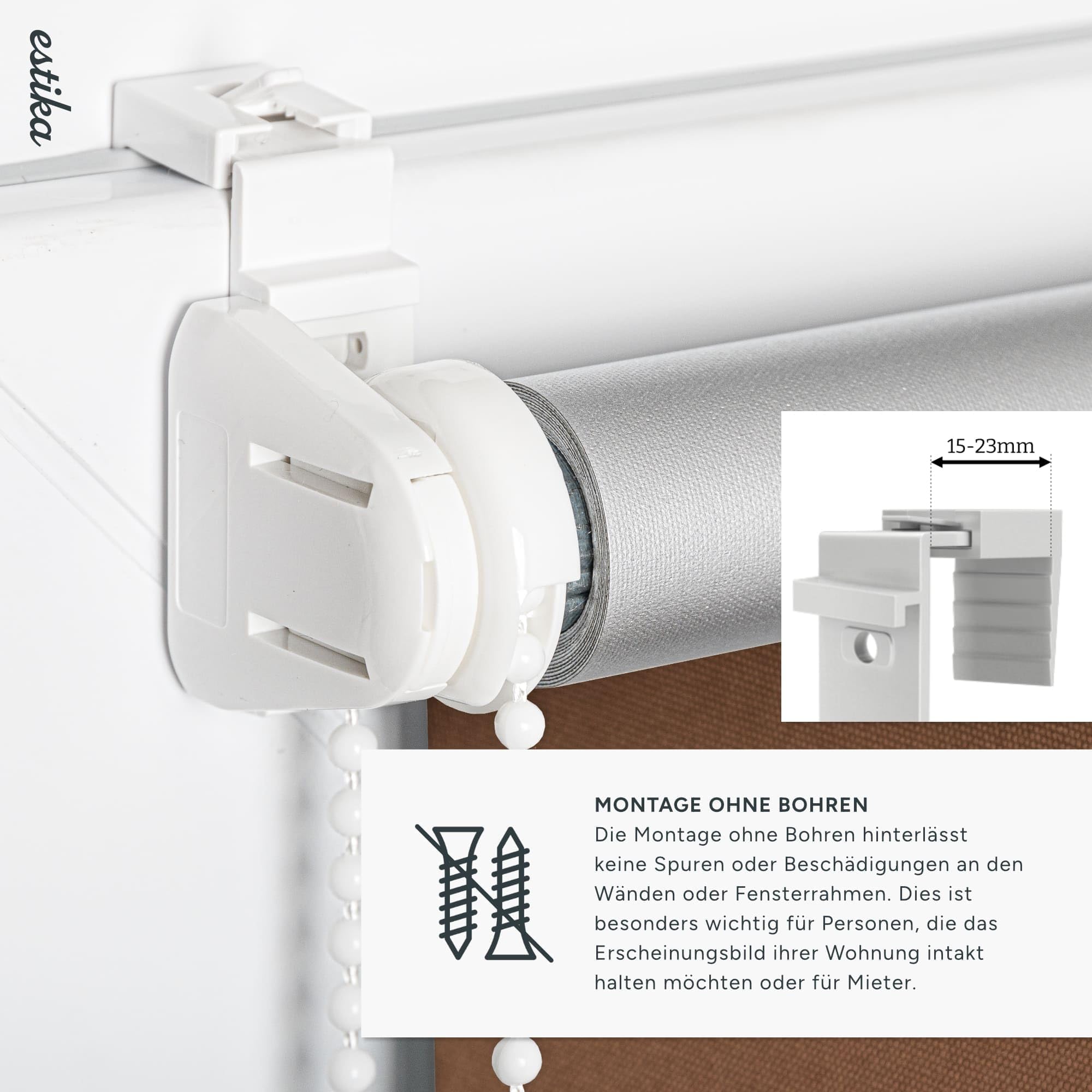 Estika Store d'obscurcissement sans percer, Largeur Tous Les 1 cm - 118 cm x 220 cm - Brun - Stores Thermiques, Protection Solaire pour fenêtres à l'intérieur