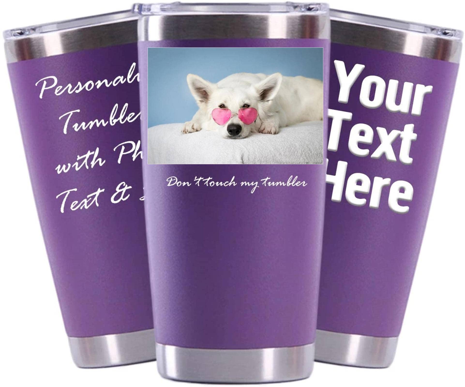 Personalized Photo 20oz 30oz Stainless Steel Tumbler,Custom Coffee Tumbler Cup With Lid And Strawstraw Vacuum Insulated With Text Photo Logo (Purple(