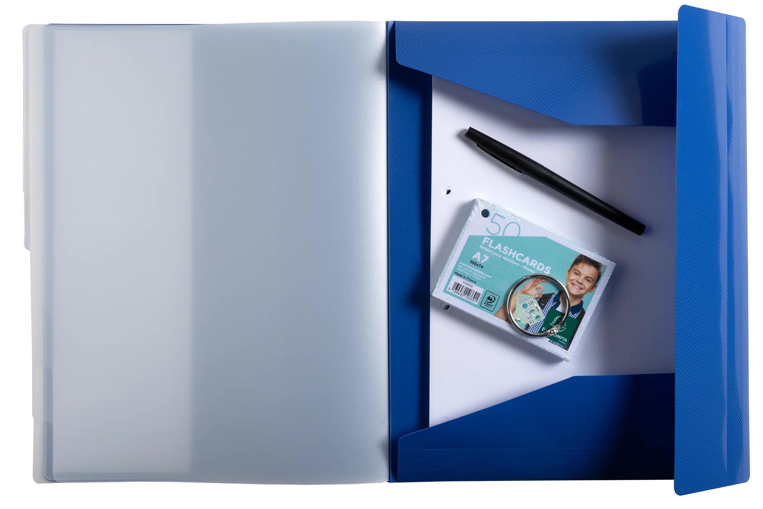Exacompta - Ref. 56212E - Caja de 10 clasificadores Bee Blue con gomas y ventanas cortadas - cubierta e interior de PP reciclado - 8 compartimentos - para A4 - Dim 25 x 32 cm - Azul marino