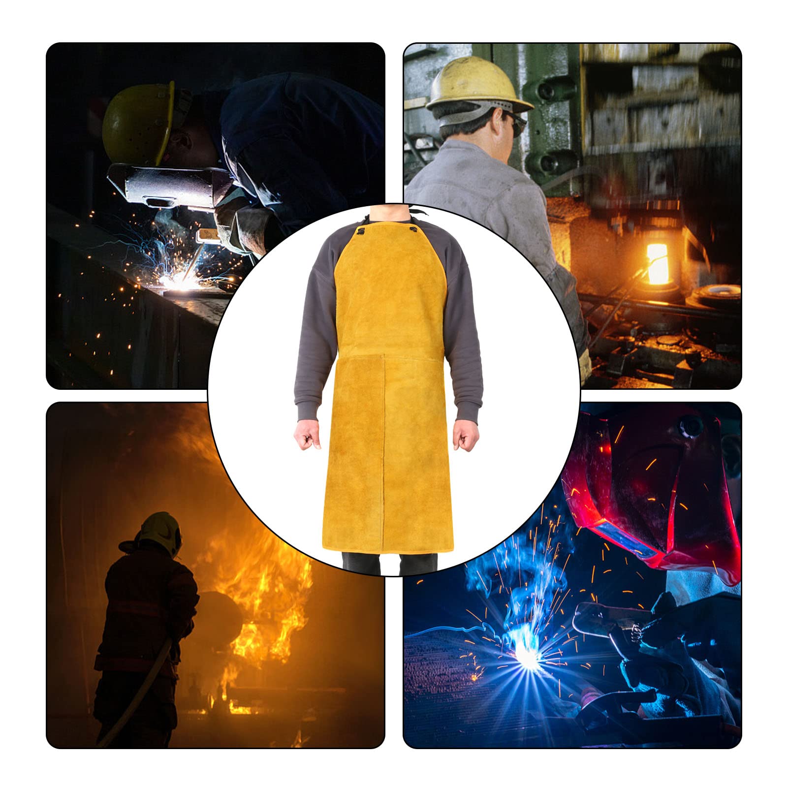 Youyijia Schweißerschürze Flammhemmende 60 x 90 cm Arbeitskleidung | lederschürze schweißerschürze aus Kuhspaltleder Hitzebeständig Spaltleder Latzschürze Verstellbare Schutzkleidung