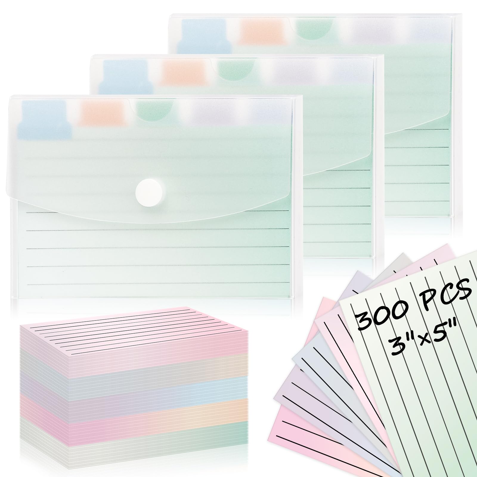 Juego de 300 organizadores de tarjetas de índice, estuche para tarjetas de índice en blanco, tarjetas de índice de plástico transparente, tarjetas de estudio, divisores de pestañas, tarjetas de notas