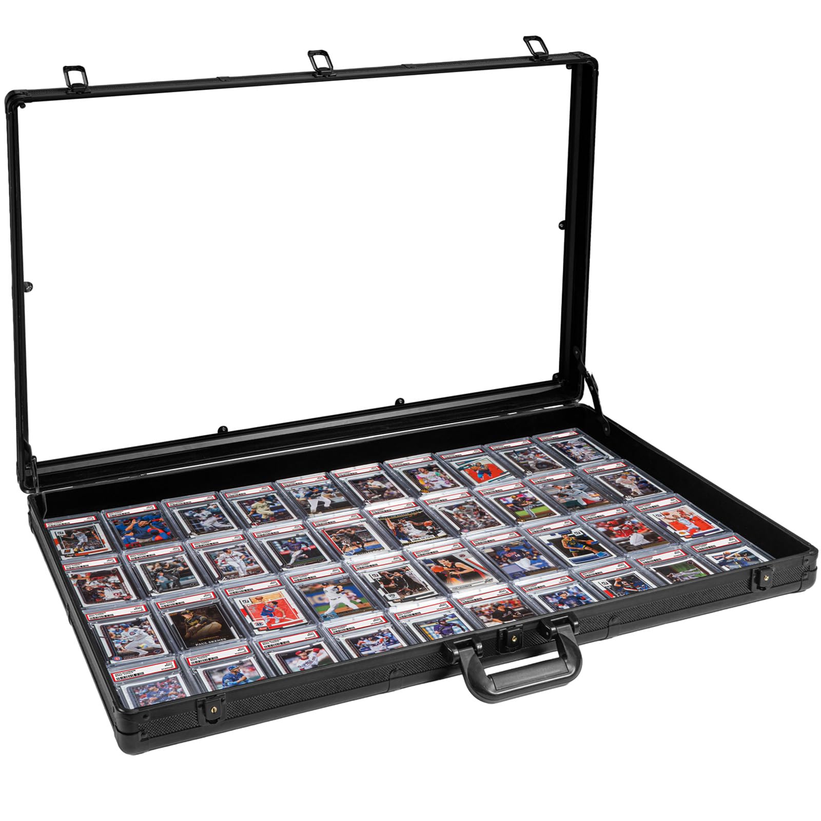 Amazon.com: Large Black Cards Trade Show Display Case, Portable Aluminum  Trading and Graded Card Display Frame with Locks, Table Top Aluminum Holder  with Clear Acrylic Showcase for Jewelry Craft Collector Shows :
