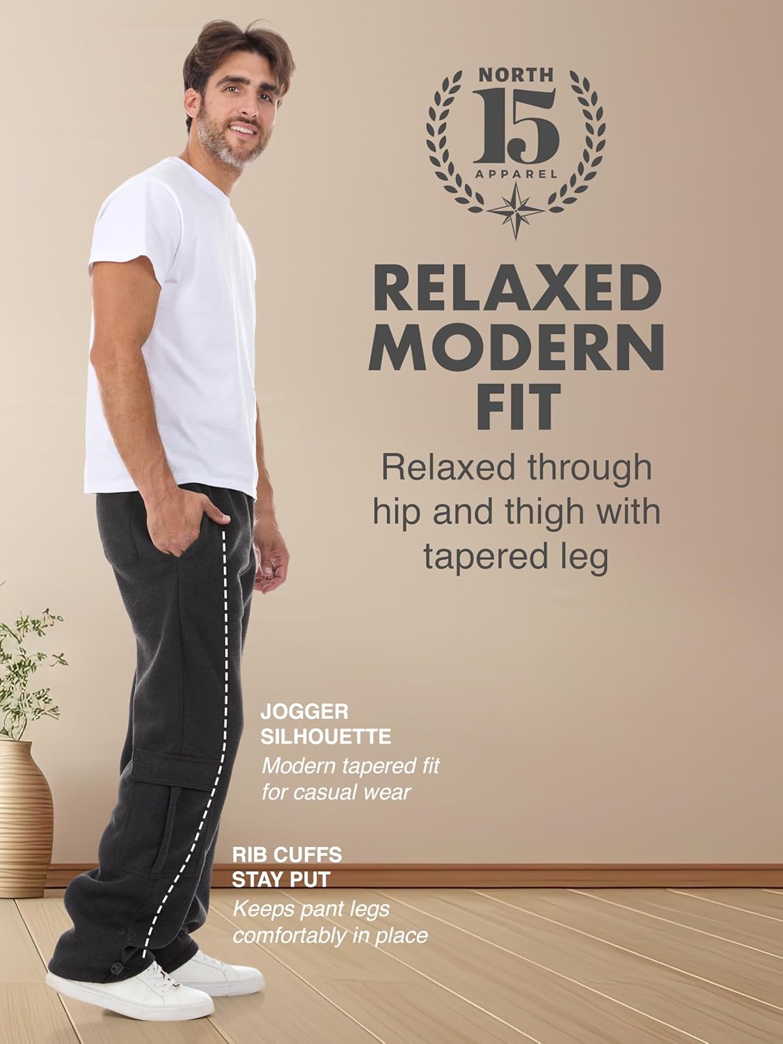 Men's Fleece Cargo Pants- Heavy Fleece Sweatpants with Cargo Pockets - Image 6