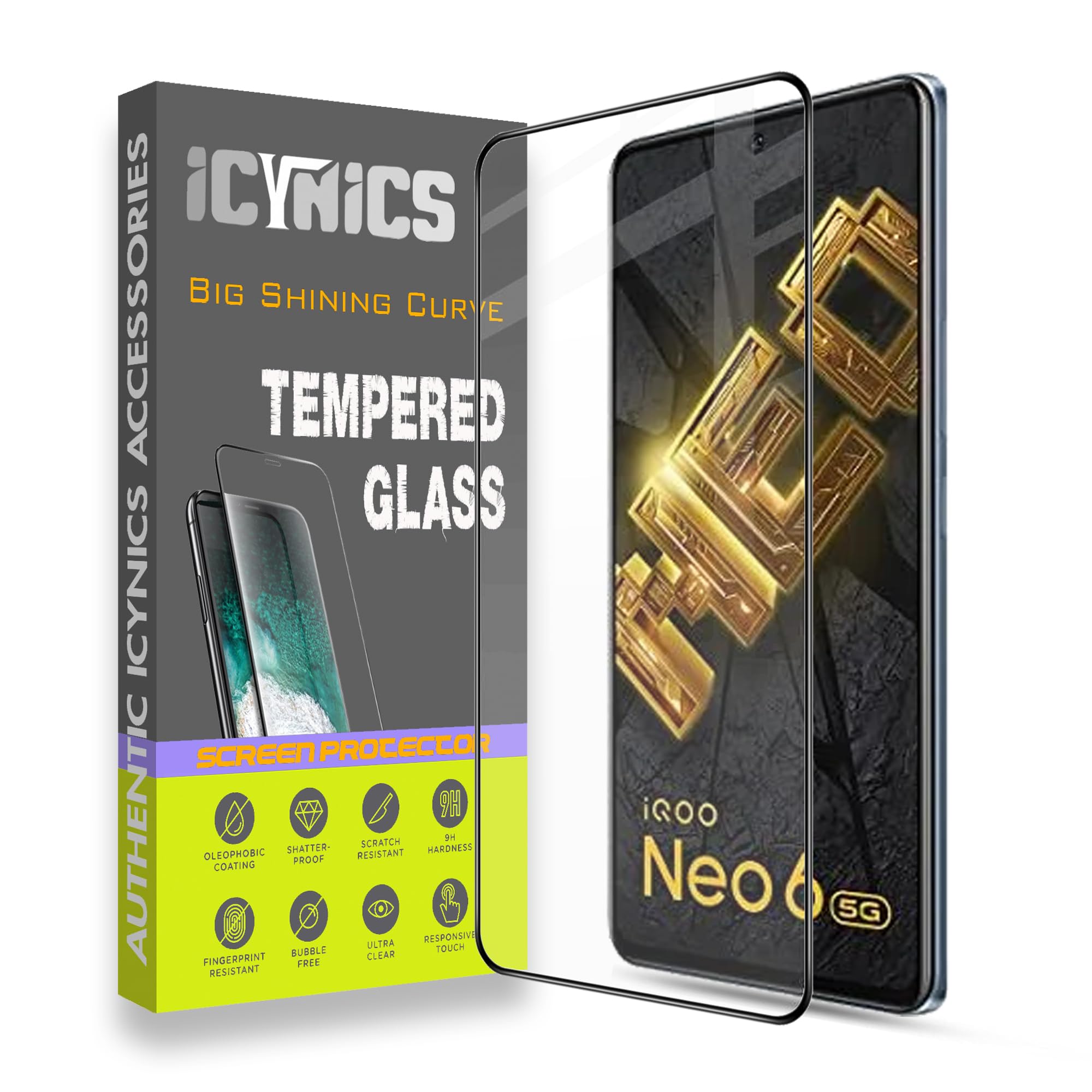 ICYNICS Tempered Glass for iQOO Neo 6 5G Anti-Fingerprint, Waterproof, Oil-resistant, Bubble-Free, Anti-Static with Full Screen Coverage & Easy Installation (Pack of 1) (B0CM1L68ZD) Amazon Price History, Amazon Price Tracker