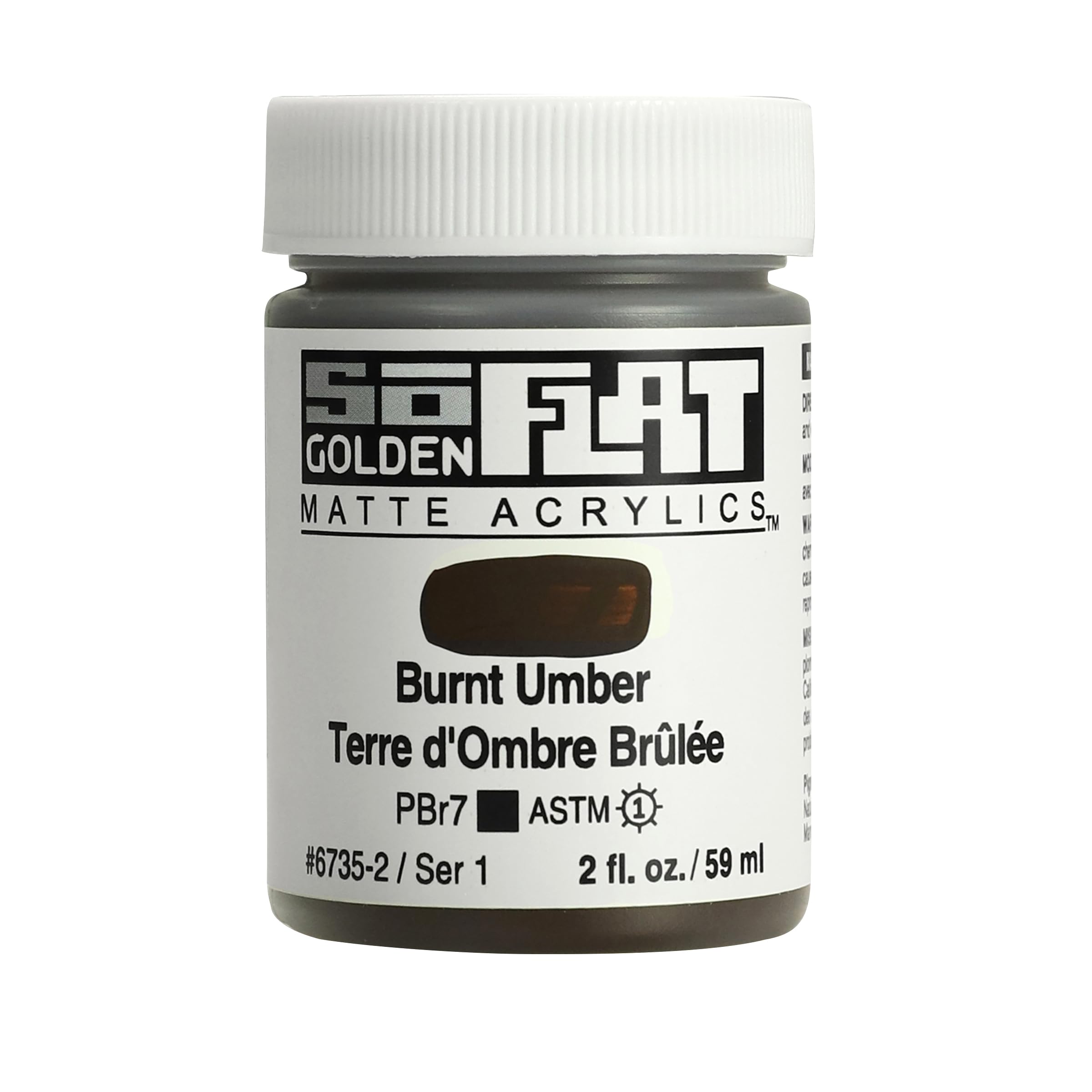 Golden SoFlat Matte Acrylic Paint, 2oz jar, Burnt Umber (6735-2)