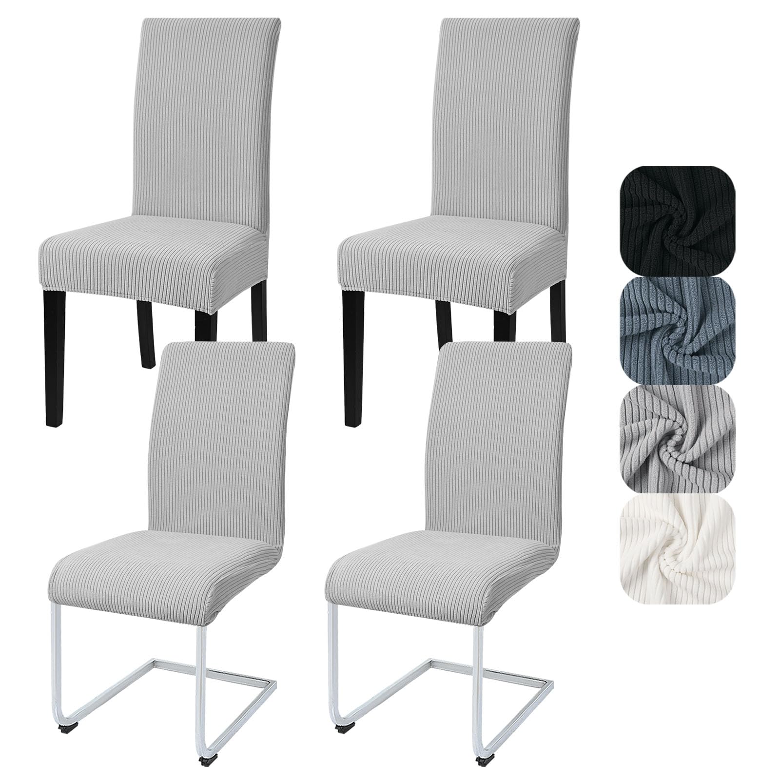 Alishomtll Dining Chair Covers Set of 4 Stretch Streaks Chair Covers for Dining Chairs Elastic Removable Chair Slipcover Reusable Washable Chair Protector for Kitchen Hotel Banquet (Light Grey