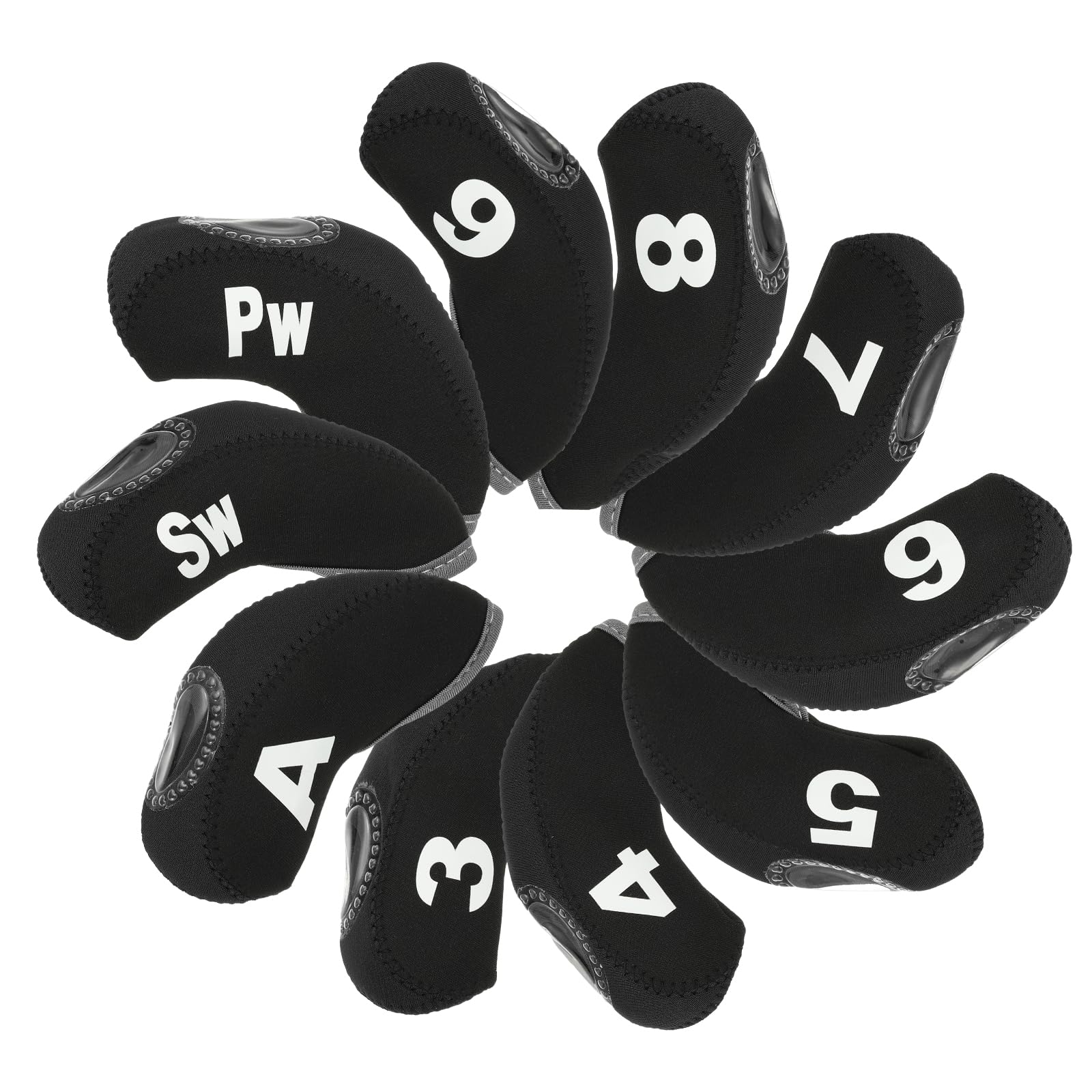 PATIKIL Golf Club Head Cover, 10 Pcs Number Golf Club Irons Covers Neoprene Driver Headcover Golf Lovers Gifts for Men Women, Black