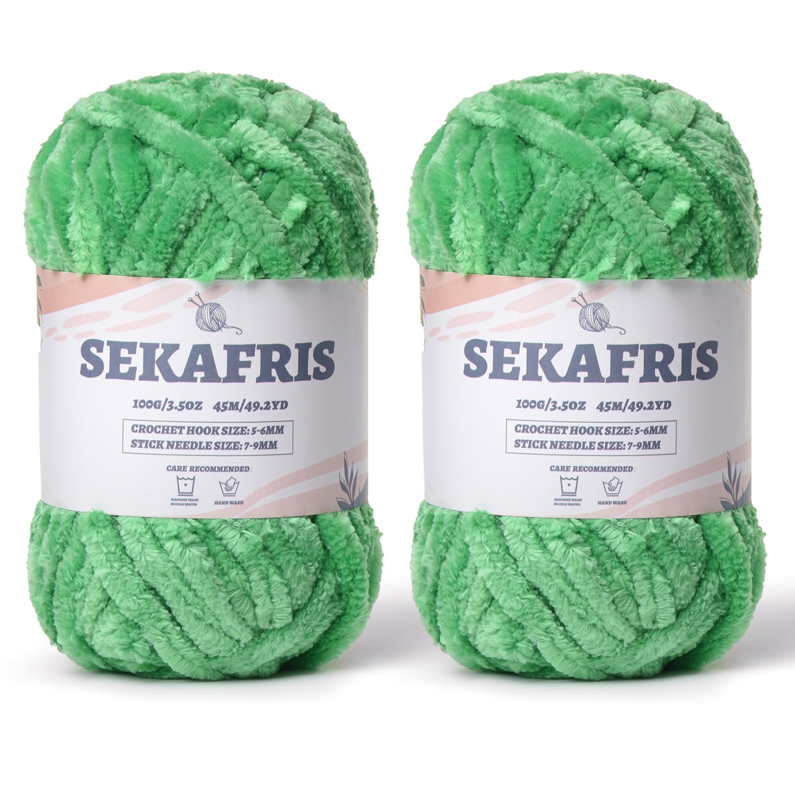 Chenille Velvet Soft Yarn Green 2 Pack