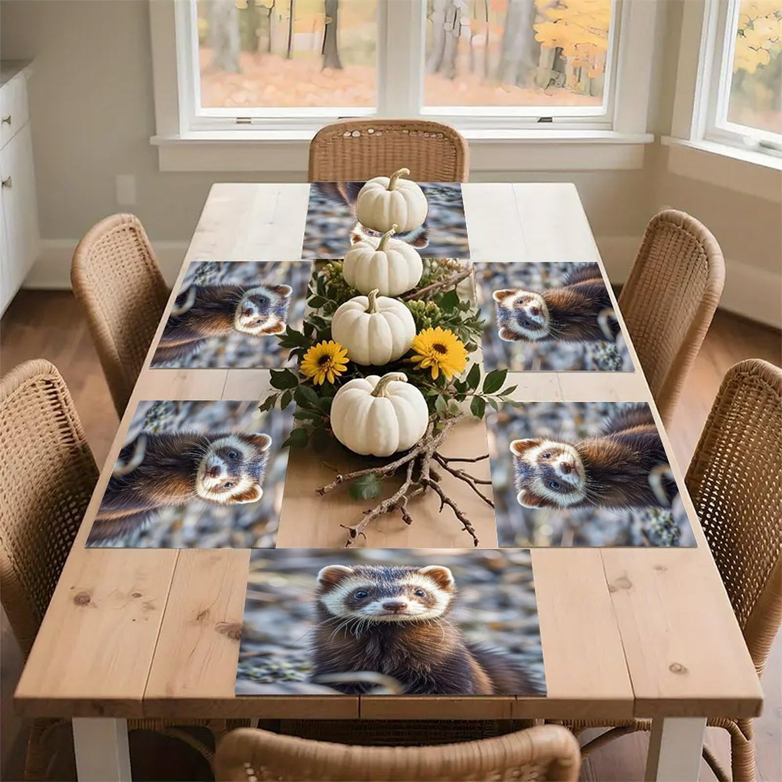 Hairy Ferret Placemats Flax Place Mats for Dining Table Rectangle Non-Slip Table Mats Heat Resistant Washable Placemat for Kitchen Home Decor Party Outdoor 12" X 18"