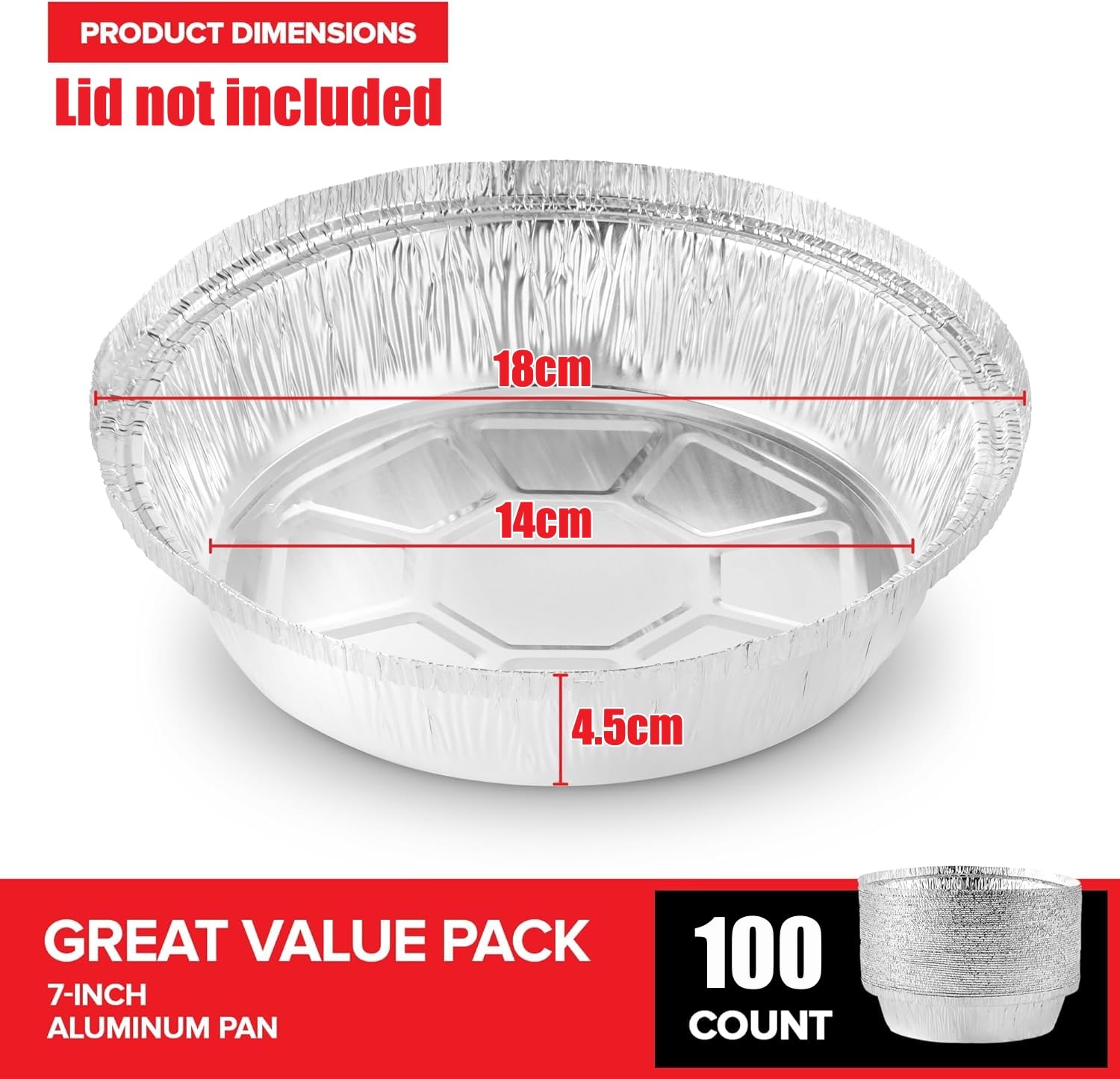 LATERN 100 Pezzi 18CM Vassoi Rotondi del Foglio di Alluminio, 720ml Vassoi per Arrosti Usa e Getta Sicuro per Forno eIl Congelatore Contenitori per Alimenti per Cottura al Forno Servendo Porta Via