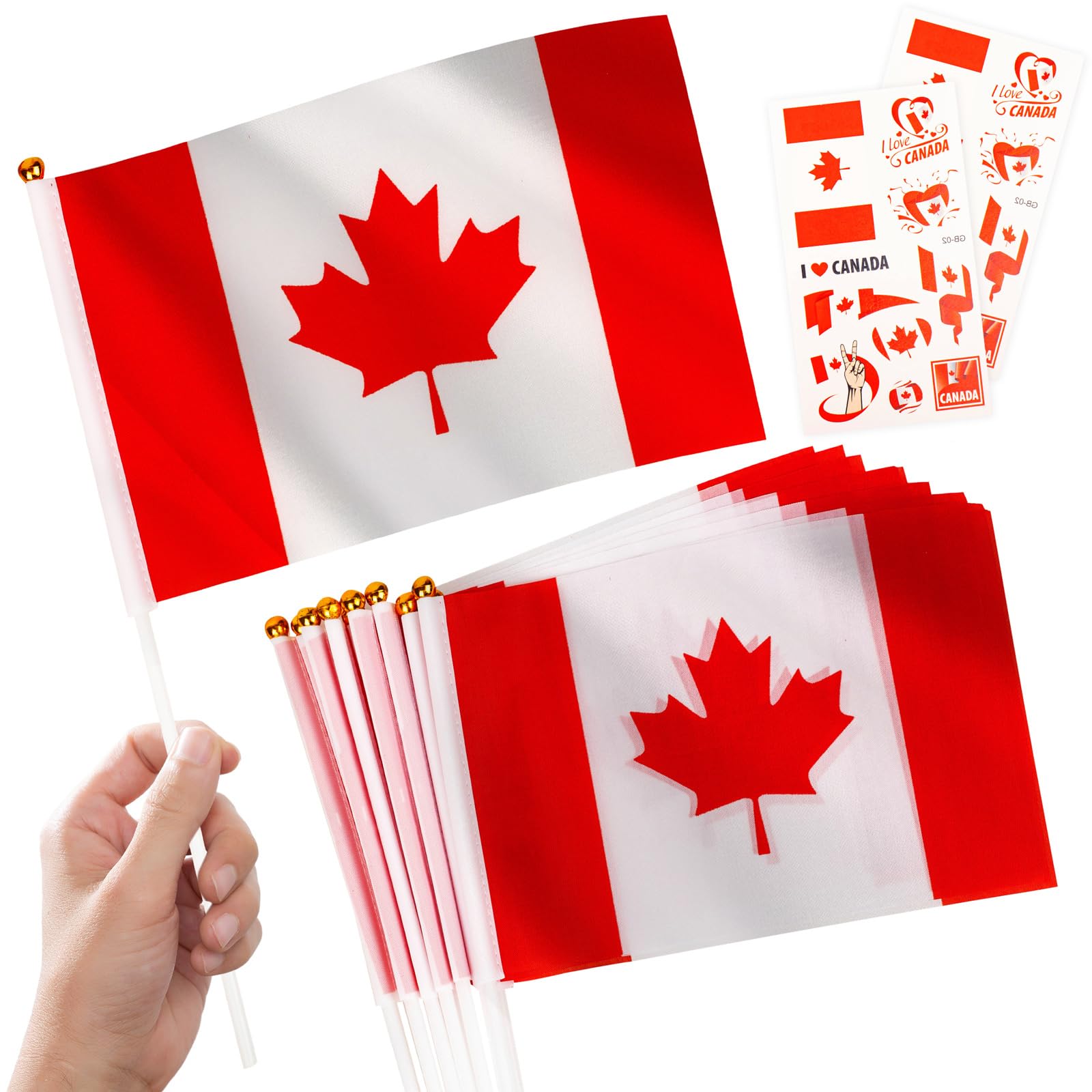 10pcs Small Canadian Flags on Sticks & 2pcs Tattoos, Mini Canadian Flag Hand Held Canada Flag Party Decorations for World Cup Football 2026 National Day Parade Sports Events — image 1