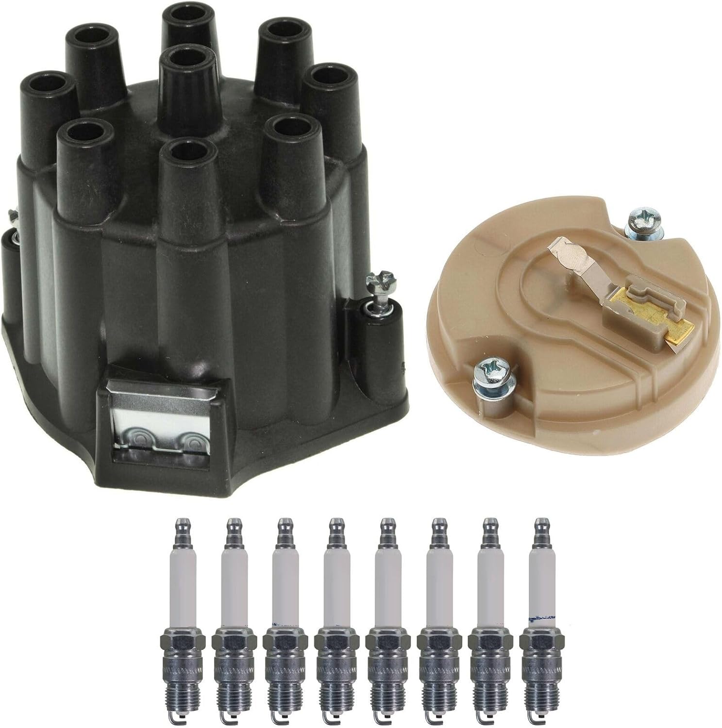 Replacement Professional Distributor Rotor Cap and Spark Plugs Kit for Jeep Chevy GMC Mechanics Choice for Checker