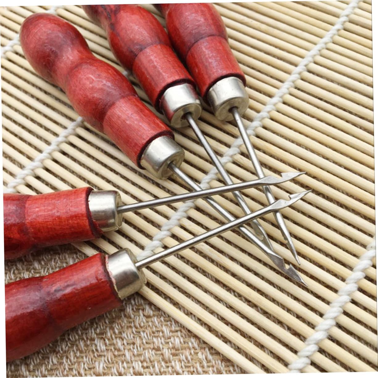 Anneome 20pcs Wooden Handle Sewing Needles Double Gourd Awl for Craft Projects and Repair Tool Kit for Stitching and Mending Shoes