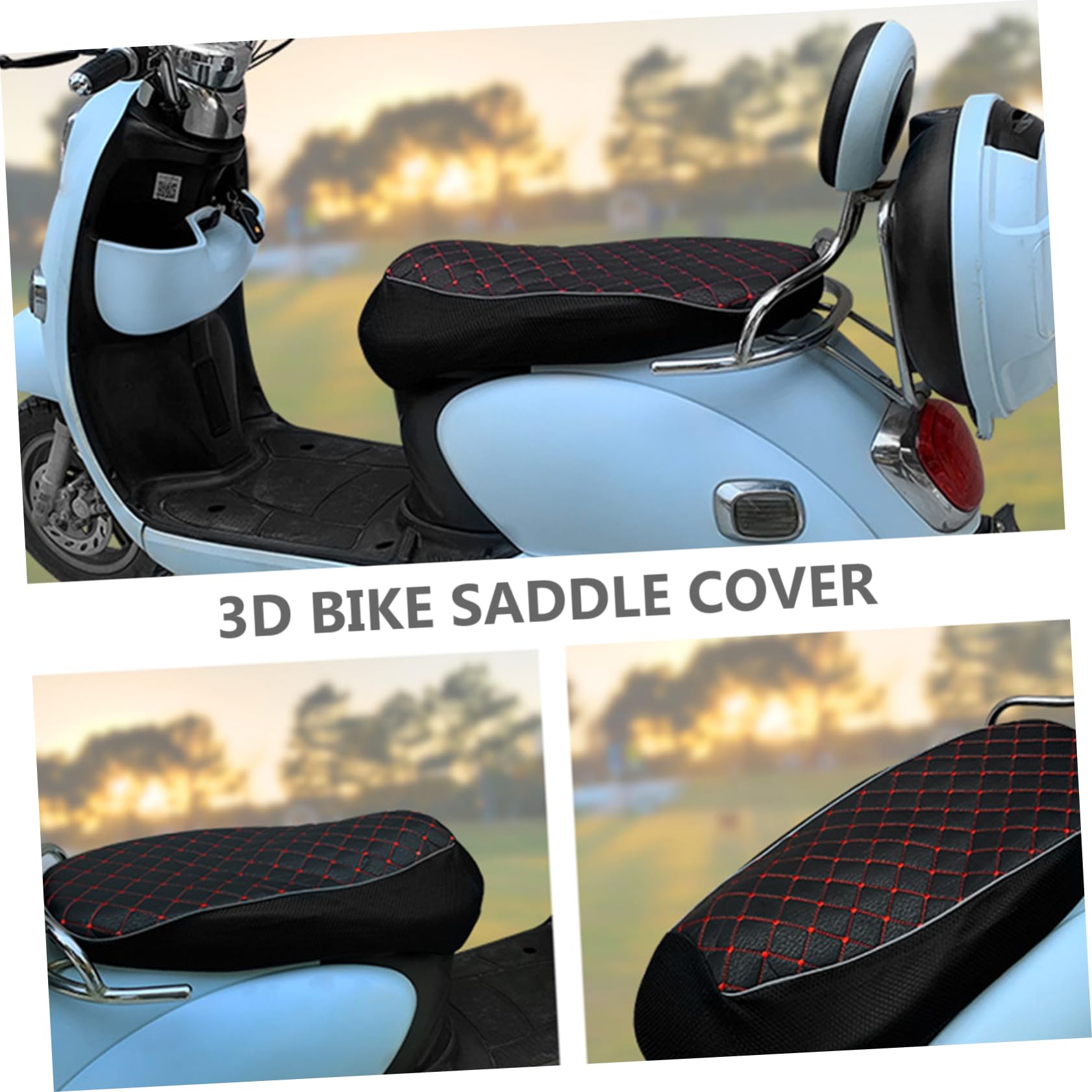 SOLUSTRE 3pièces Housse De Siège De Électrique Couverture De Coussin De Selle Anti-UV Et Respirante Confortable pour Conduite Modèle Moyen à Carreaux Utilisation