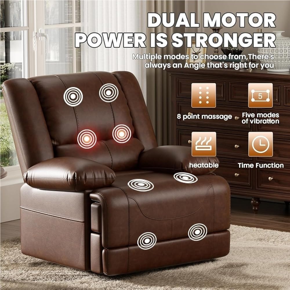 Power Lift Recliner Chair with Heat Massage Function Cup Holders Heavy Duty Electric Reclining Sofa Leather Upholstery Single Sofa for Elderly Seniors Home Use