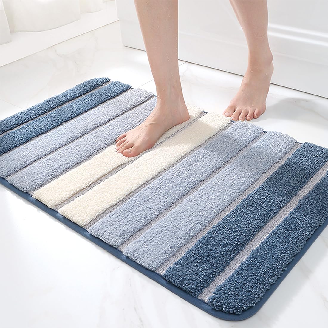 ROFMAPLE Bath Mat 50 x80 cm, Extra Soft Absorbent Microfiber Bathroom Mat, Washable Bathroom Rugs with Non Slip Backing for Shower Floor, Blue