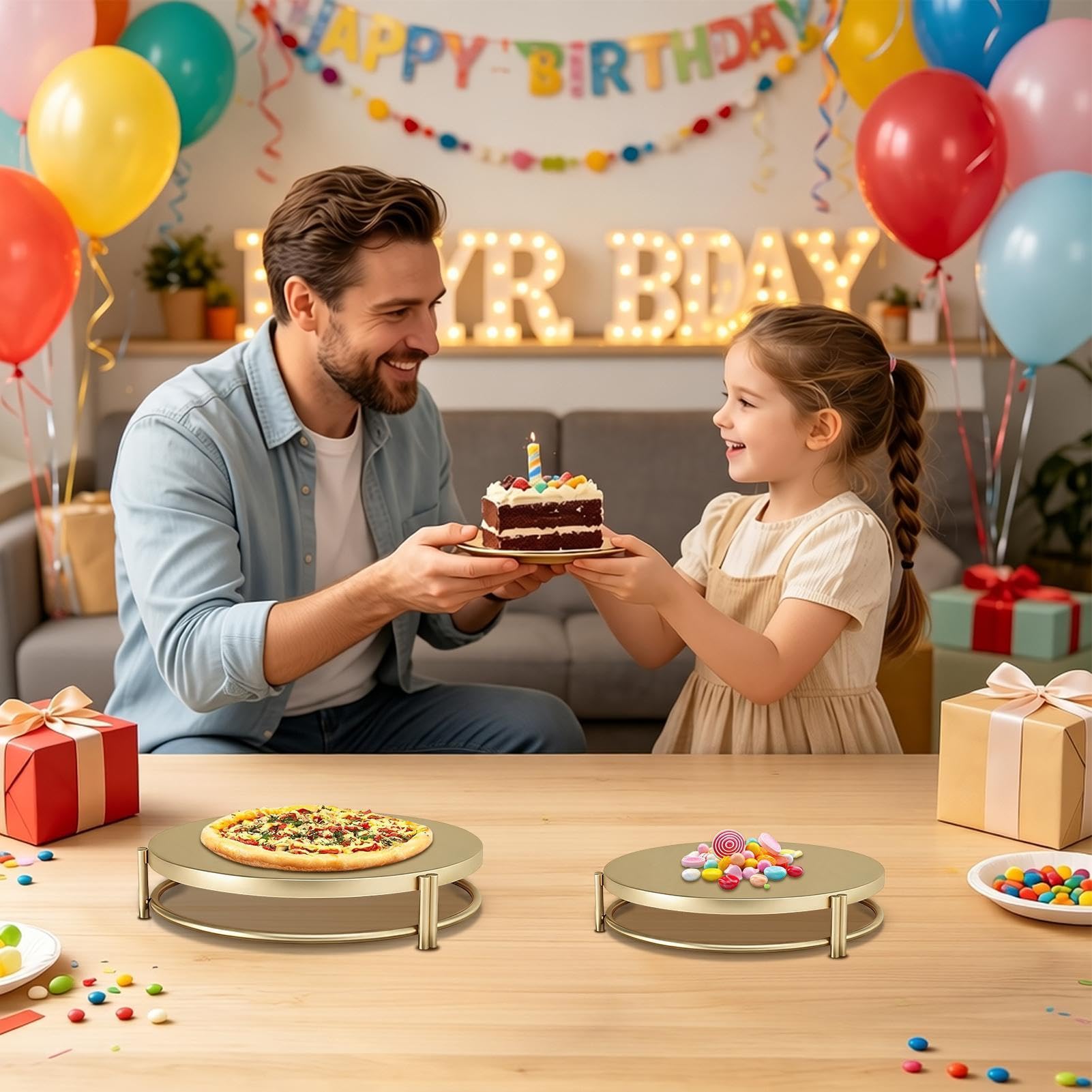 Alzata per torte, 3 pezzi, da dessert in acciaio , oro, multifunzionale | Set di alzate per dolci per salatine, biscotti, buffet, snack, dessert, pasticceria, feste, compleanni, matrimoni
