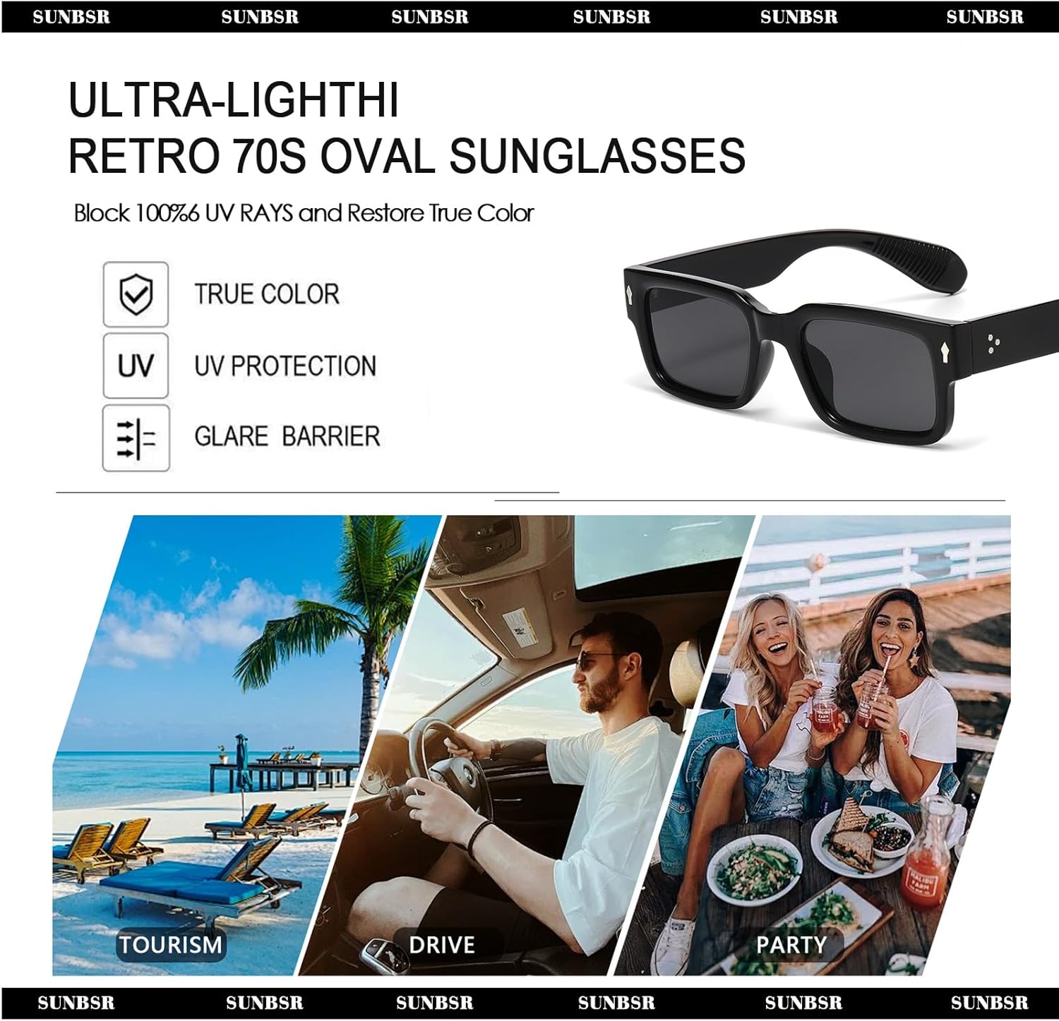 Classic Square Sunglasses for Women Men Trendy Thick Frame Rectangle Sun Glasses Chunky Black Shades - Image 9