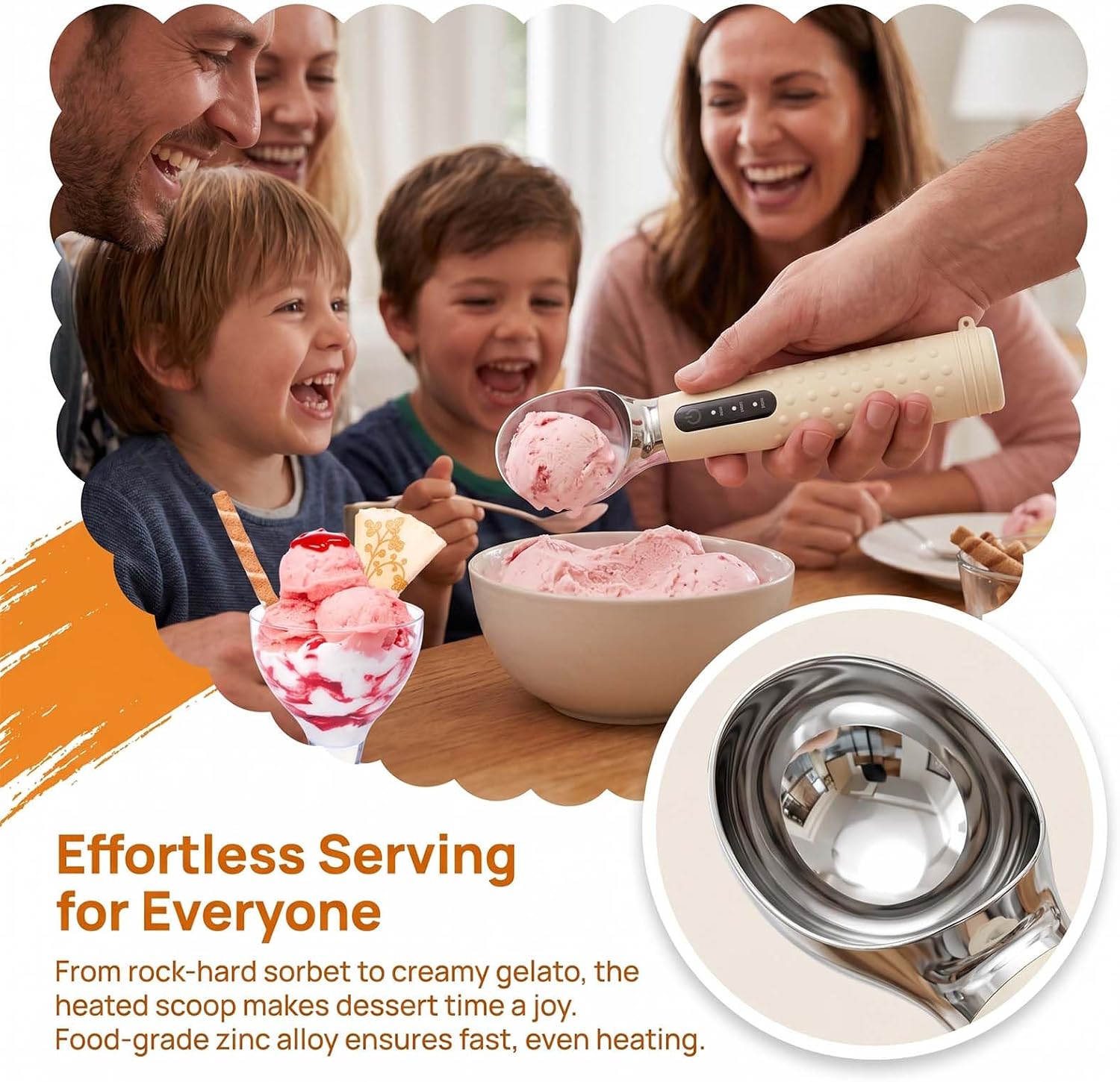 2-Pack Heated Ice Cream Scoop Spoon Set - Electric Scoopers with 3 Heat Settings 120/140/160℉, LED Indicators, 2600mAh Battery for Hard Frozen Desserts (Black+Brown)