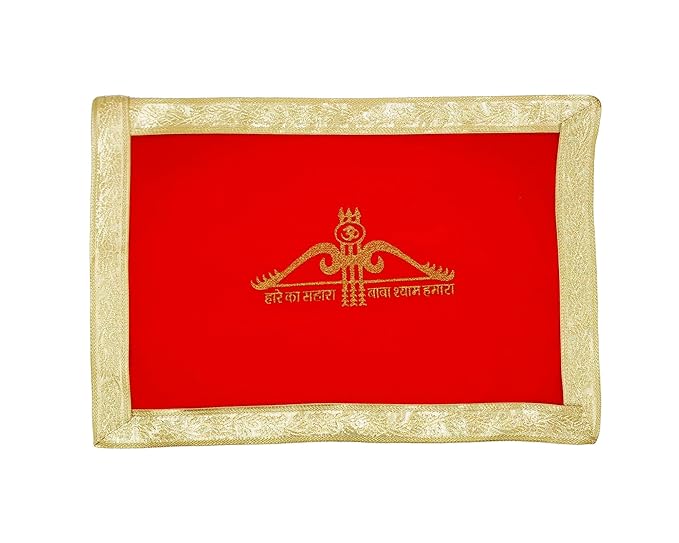 Embroidered Red Velvet Pooja Mat Aasan Decorative Puja Cloth