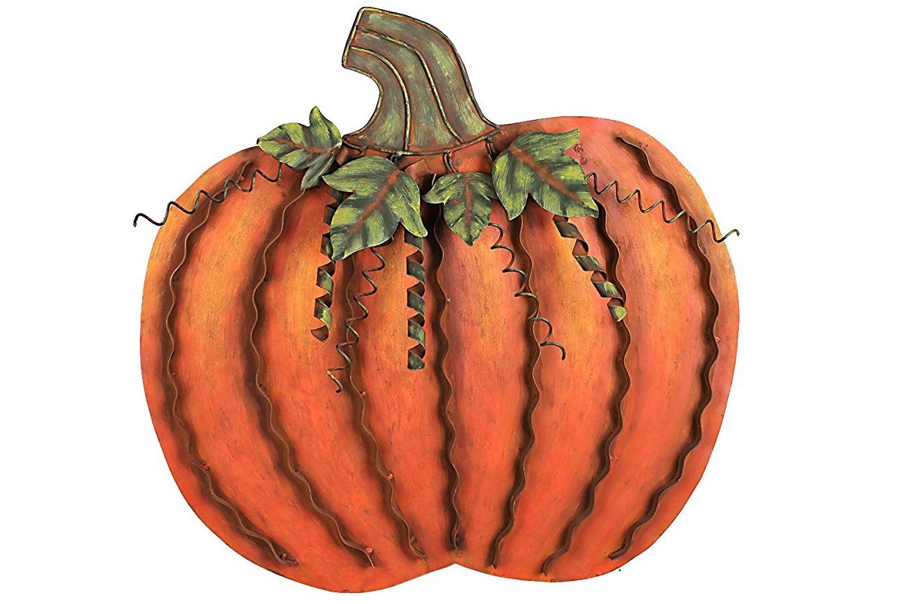 Metal Flat Swirled Pumpkin Decor Fall Harvest Thanksgiving Decor Free Standing Pumpkin Decoration (Large)