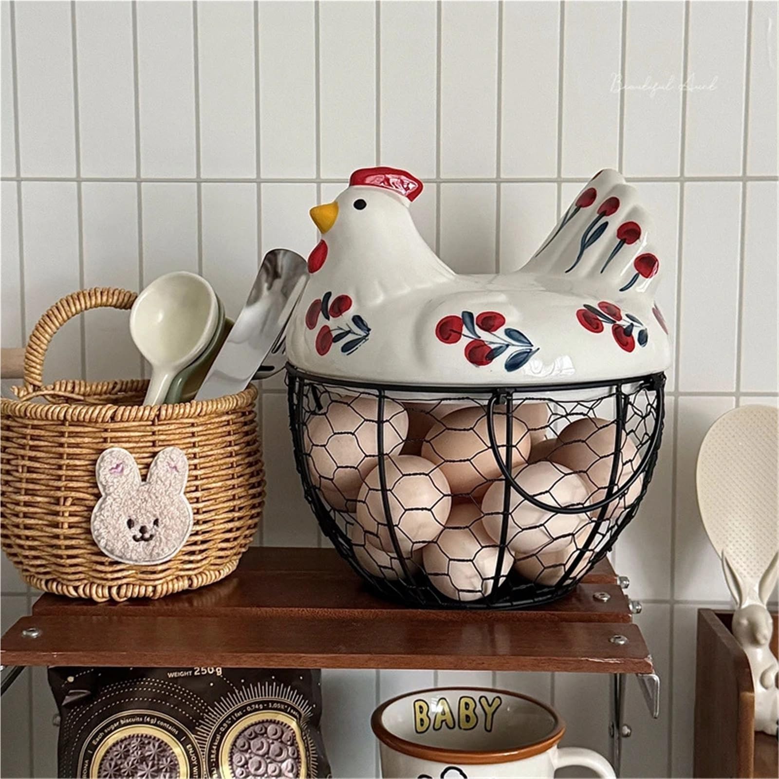 Capacidad for 20-25 huevos, huevera, estuche organizador, contenedor portahuevos(White Flower Basket)
