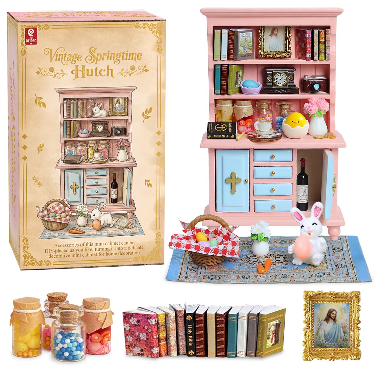 Amazon.com: BEIREG Vintage Springtime Hutch Set - 40 Pcs Dollhouse