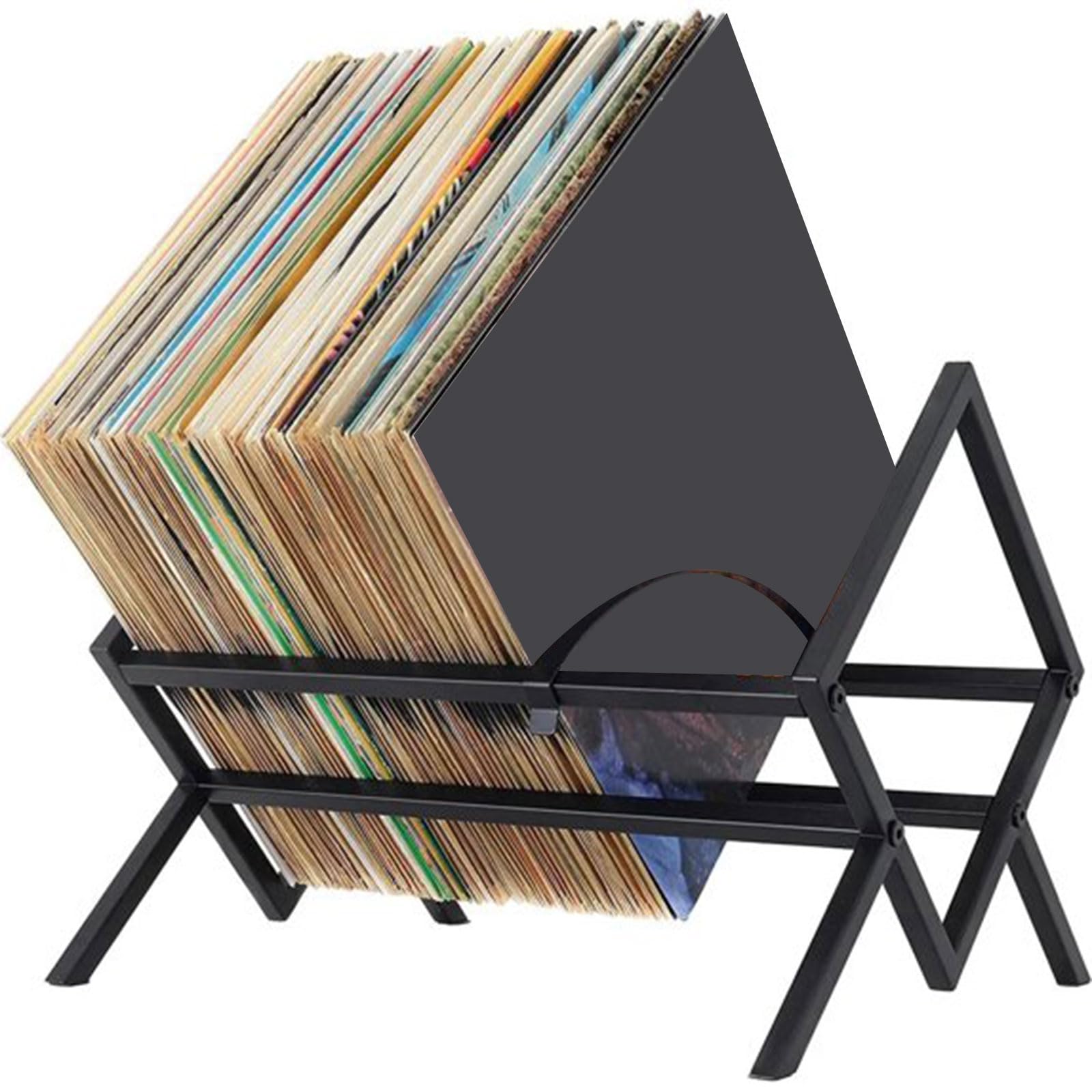 Elegante supporto per dischi in vinile in metallo con base robusta, supporto da scrivania per gli appassionati di musica, espositore per adulti per dischi e oggetti da collezione