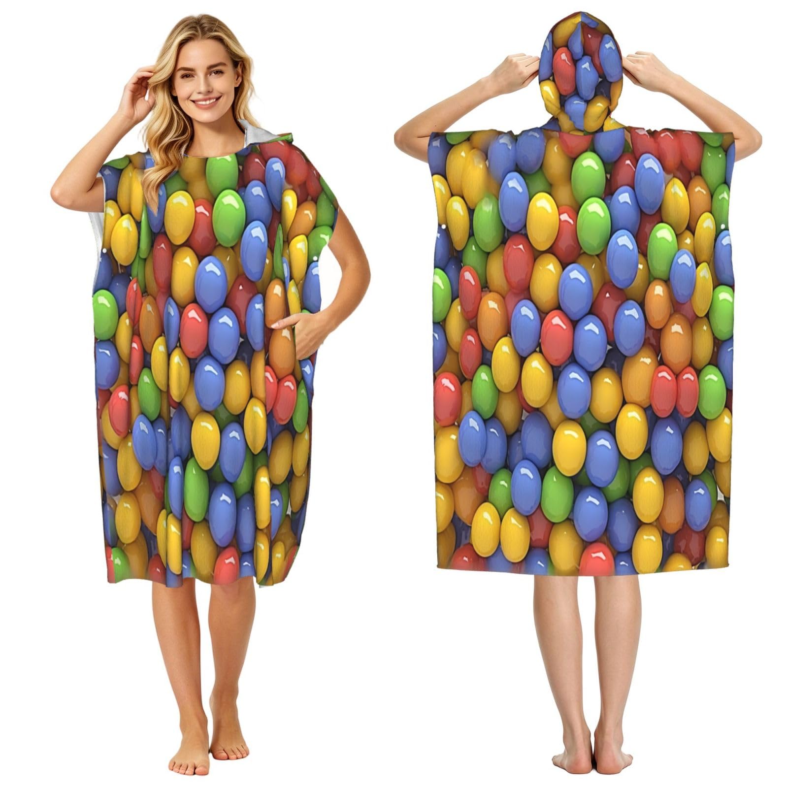 DTHKJNLSF Color Ball Puzzle Adult Hooded Beach Poncho Towel
