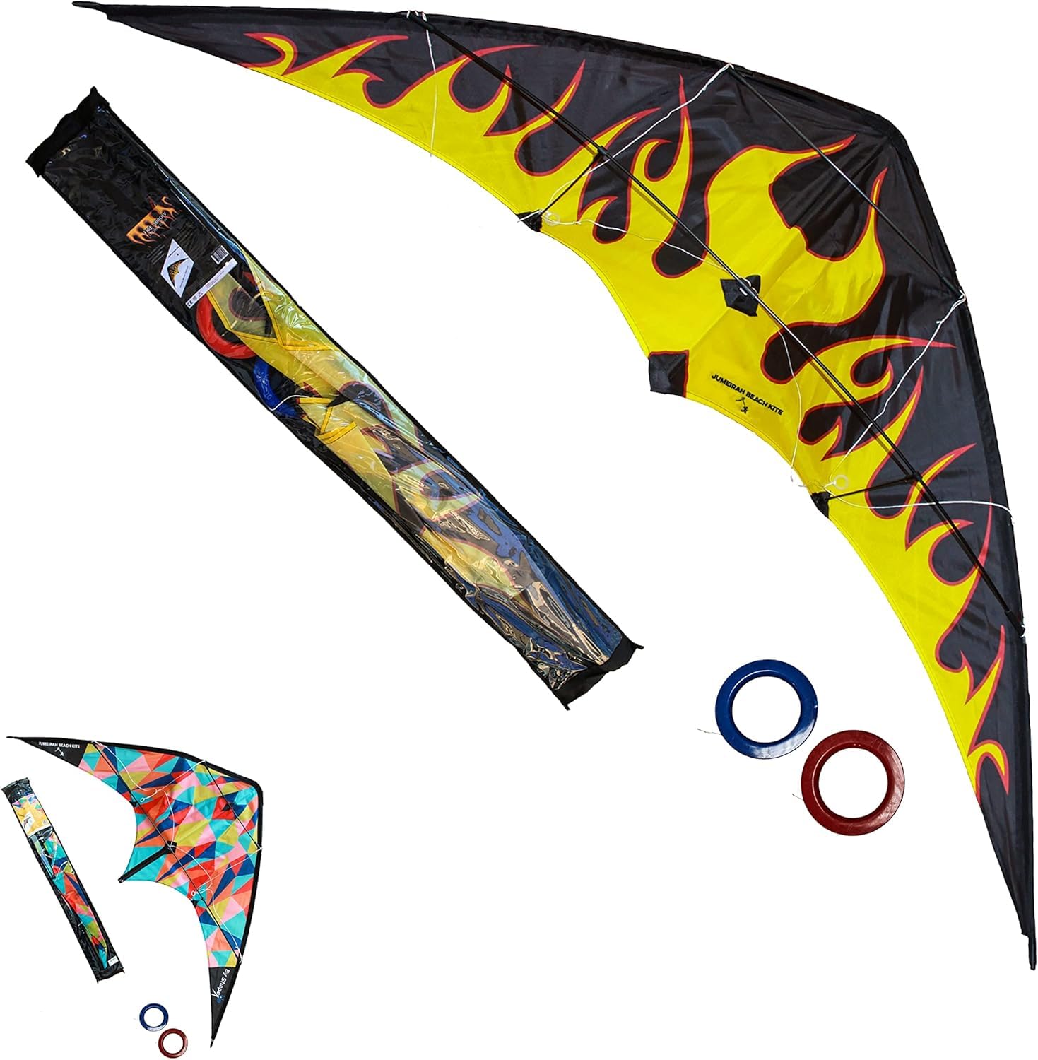 Jumeirah Beach Kite for Kids & Adults, Str Kites for Beginner with 1.6 Meter Strong Kite String with Winder Handle, Lightweight Kite Paper, Sport & Outdoor Toys Is Great for All Ages - Fire Black