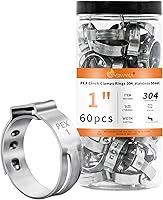 Vista 1 de 60 piezas de anillos de abrazaderas de cincha PEX de 1 pulgada, abrazaderas de manguera de una oreja de acero inoxidable 304, anillos de crimpado