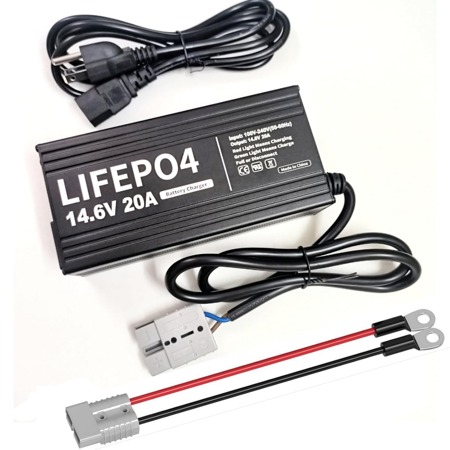 Carregador Inteligente 12V/12.8V 20A para Baterias LiFePO4 com Conector Anderson e Indicador LED - Ideal para Ciclo Profundo de 50AH a 280AH