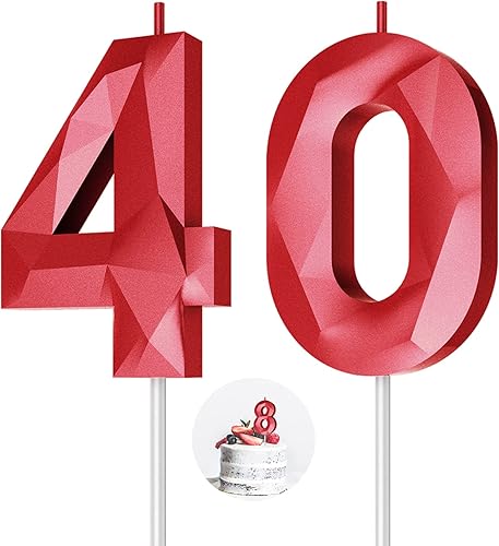 Miniatura 297 de Velas de cumpleaños con número (4 velas rojas) 3D con forma de diamante número Happy Birthday Cake Velas para fiesta de cumpleaños, boda, decoración