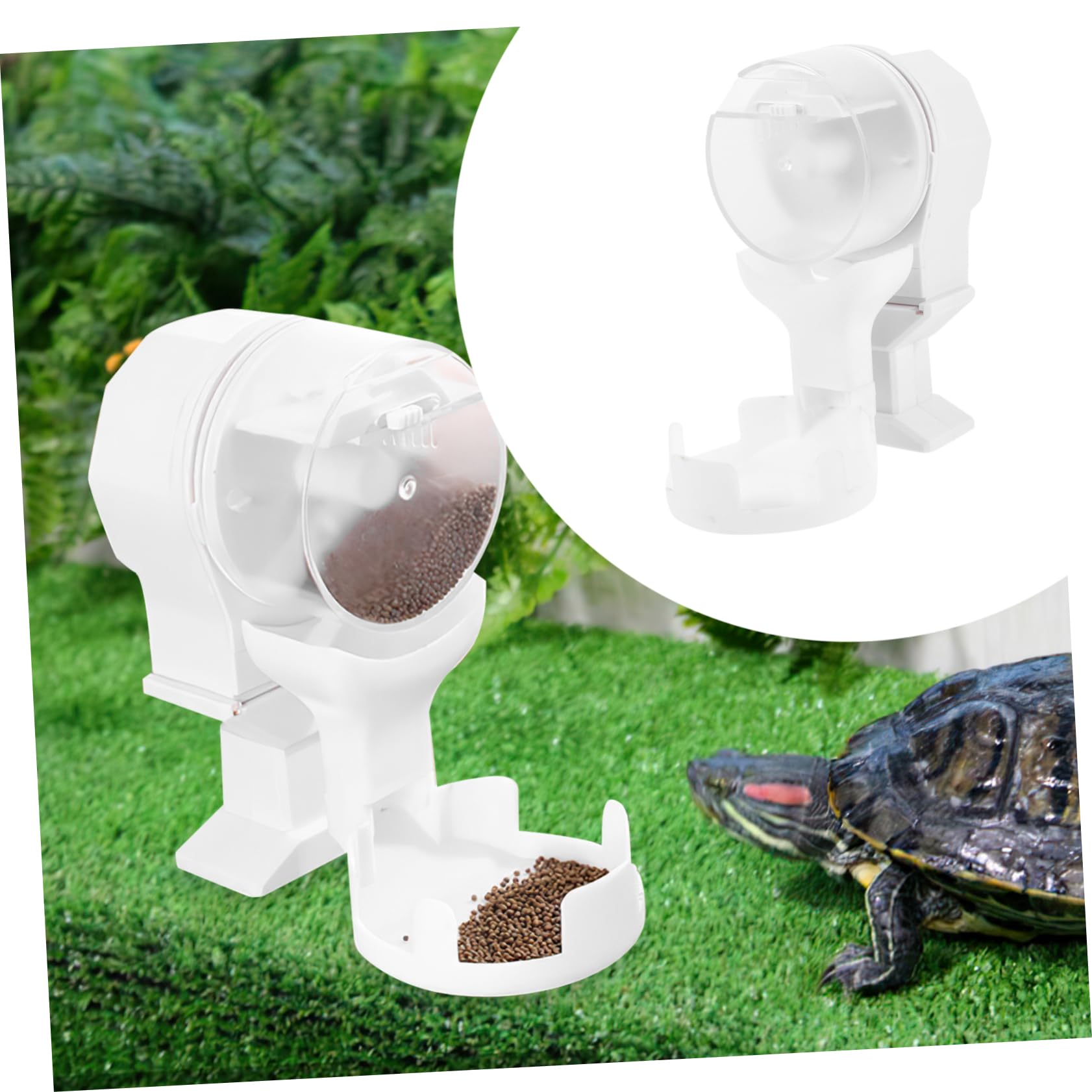 BESPORTBLE Mangiatoia Automatica capacità 100ml per Rettili e Tartarughe Corpo Trasparente in Plastica Vassoio Alimentare Bianco per Terrari