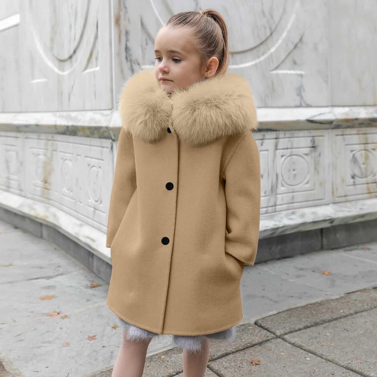 Toddler Girls Winter Windproof Coat Jacket Kids Warm Fleece Hooded Outerwear Jacket Jackets for (Khaki, 4-5 Years)