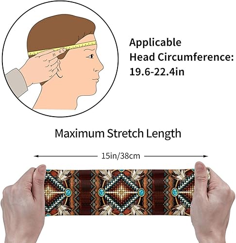 Miniatura 5 de Diademas indias nativas americanas para hombres y mujeres, banda para el sudor retro y diadema deportiva para correr, entrenamiento de yoga