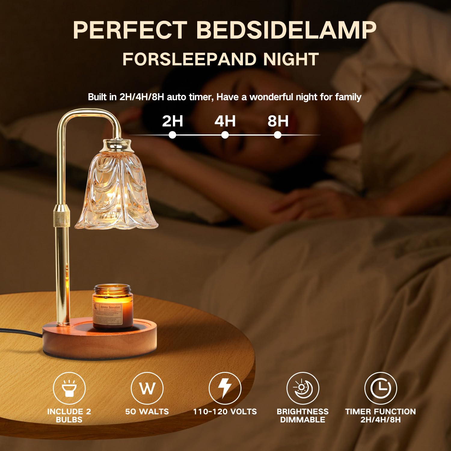 Paryou Candle Warmer Lamp with Timer Electric Adjustable Height Candle Warmer Dimmable Wax Warmer Lamp Jar Candles with 2 Bulbs for Home Decor & Office - Image 6