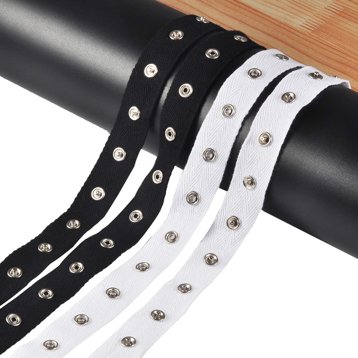 Berolle 10 Yards Snap Button Tape Trim Sewing Snap Fastener Tape Silver Press Stud Tape Ribbon Fasteners Male and Female Set (White)