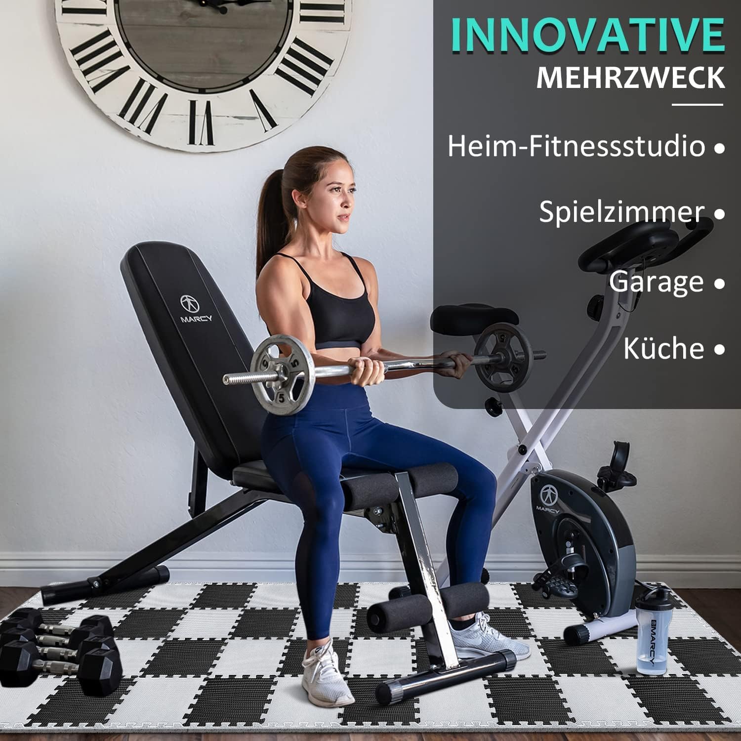 BEAUTYOVO Mata ochronna na podłogę do fitnessu (31 x 31 cm] – 24 maty puzzli – mata sportowa EVA, mata do fitnessu, antypoślizgowa, mata podłogowa do siłowni i sprzętu fitness, mata chroniąca przed