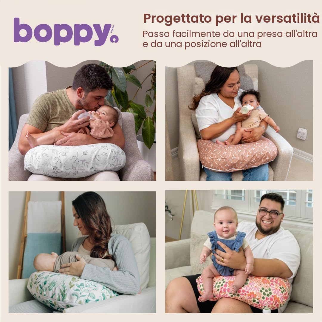 Boppy Cuscino per allattamento, con piante d'appartamento felici, più grande, più solido e di supporto per l'allattamento al seno e l'allattamento con biberon, riempimento più solido, sollevamento più