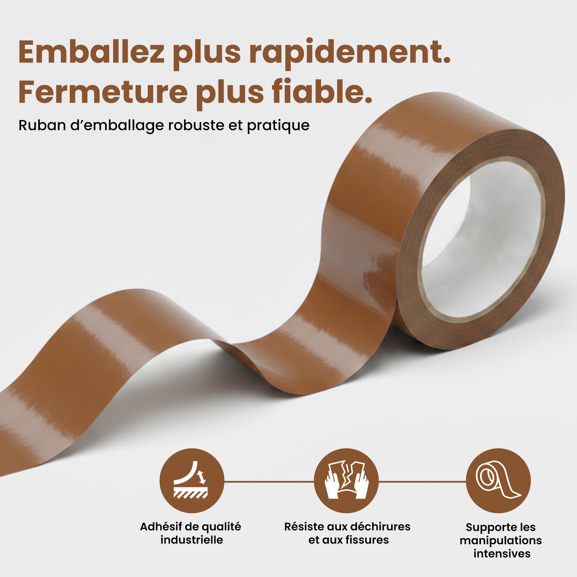 ELPACK Lot de 24 Rouleaux Ruban Marron Déménagement — Ruban Adhésif Emballage 50 mm x 66m Large Acrylique Silencieux pour Cartons Colis et Expédition