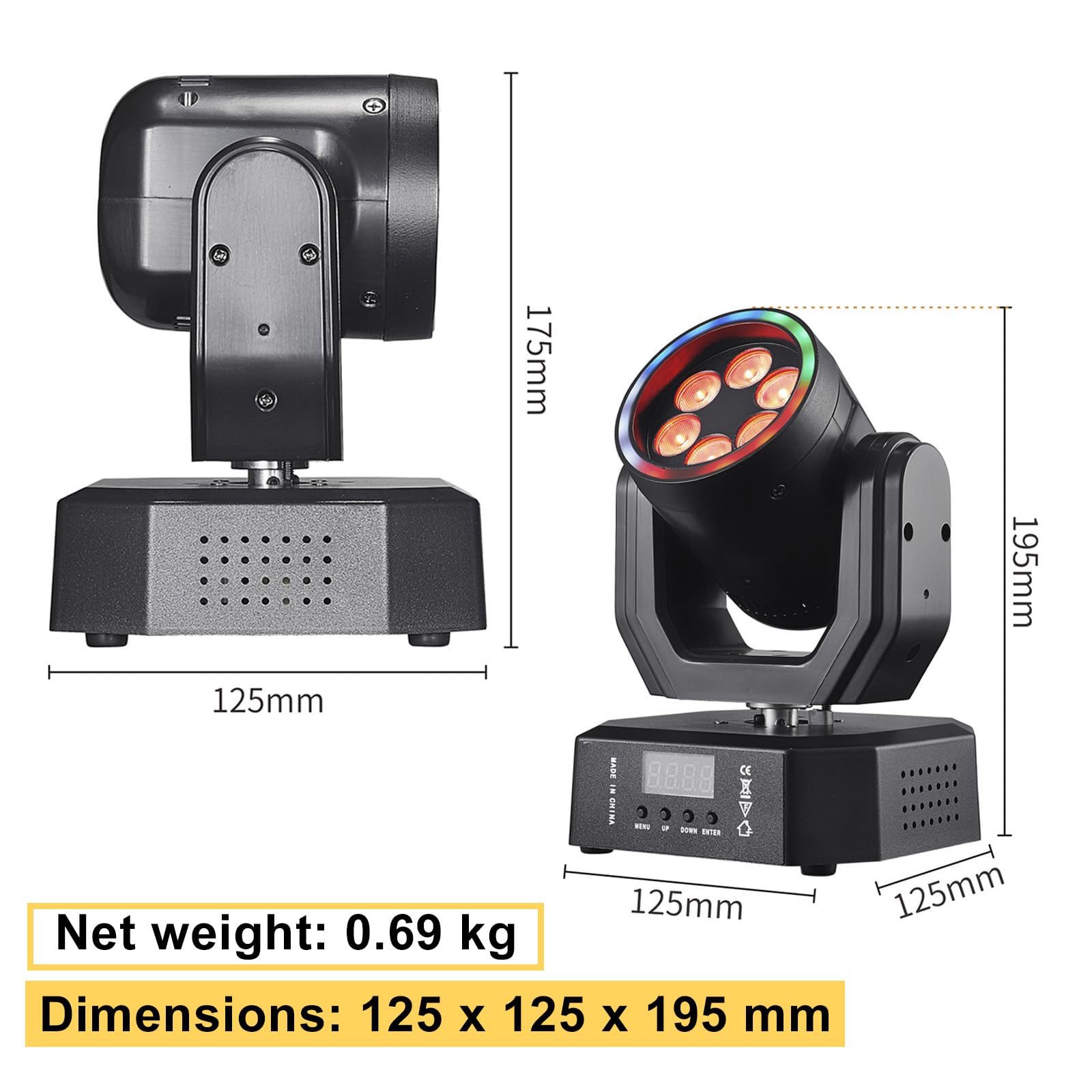 Confezione da 2 mini proiettori a testa mobile per illuminazione DJ, proiettori wash a LED, luci da palcoscenico per feste