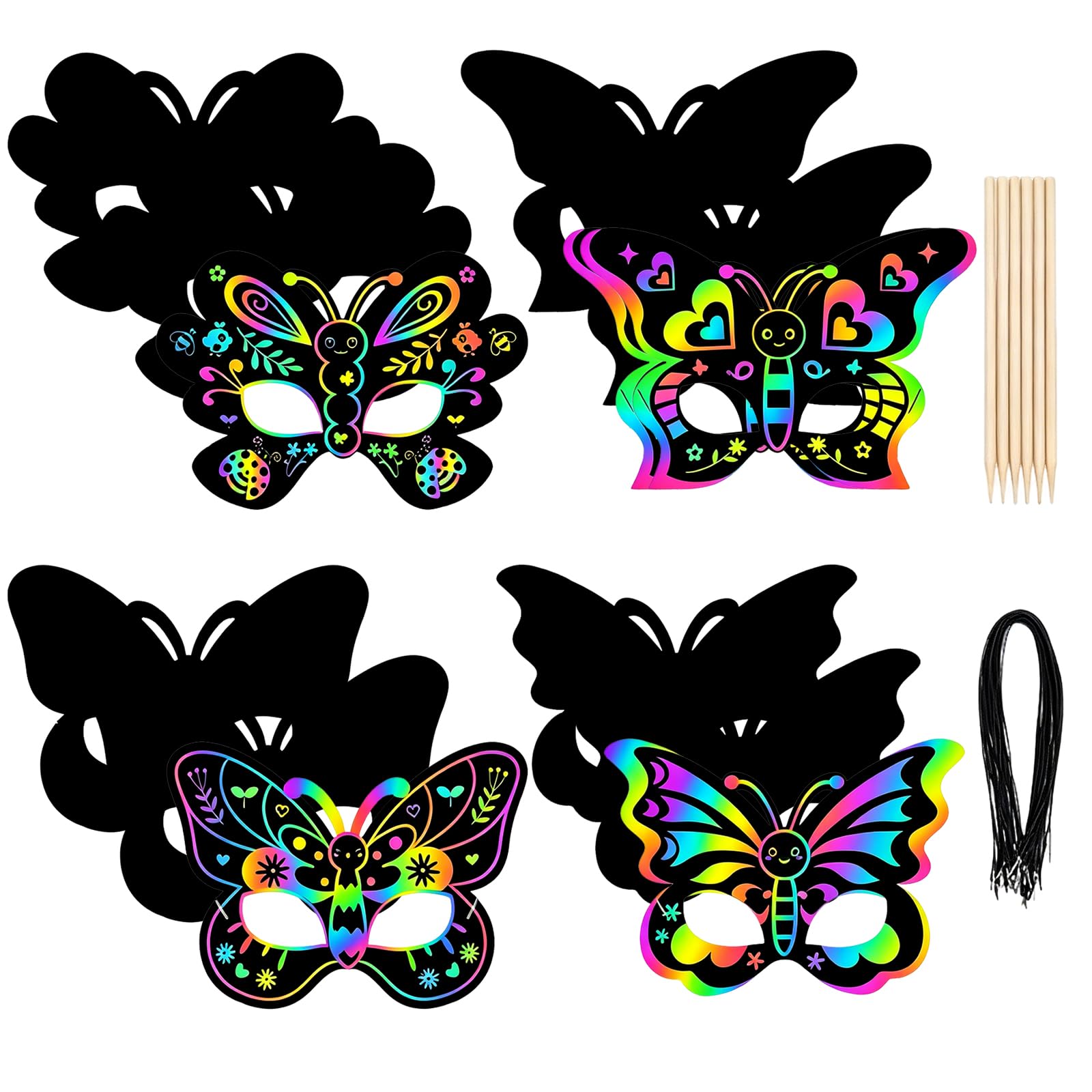 Cosysparks Butterfly Scratch Masks for Kids, 12 Pcs DIY Paper Mask to Decorate Kids Funny Magic Scratch Art Masks Craft Kit for Halloween Birthday Cosplay Themed Party (Butterfly) — image 1