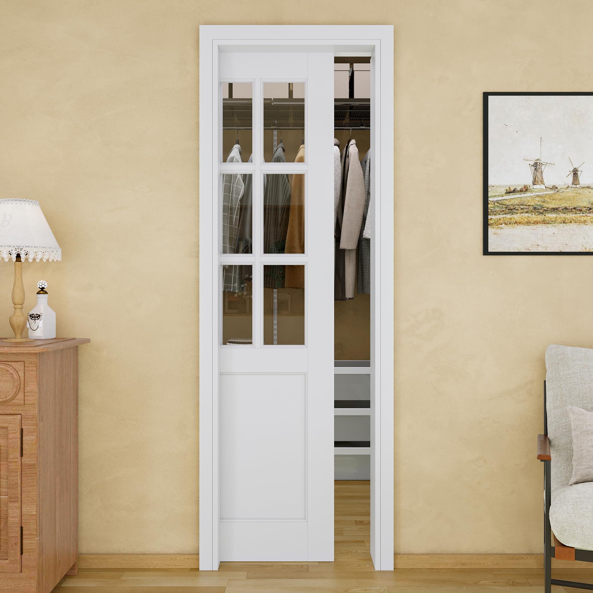 24x80 Sliding Pocket Door,6-Lite Clear Glass Doors,Pantry Door,Room Doors
