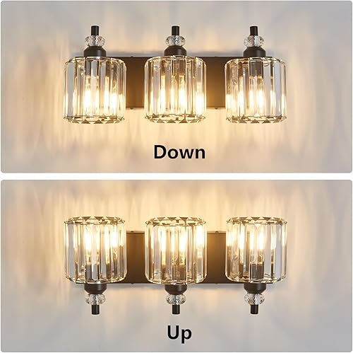 Miniatura 8 de Lámparas de baño sobre el espejo, 3 luces negras de tocador, moderna decoración de cristal, aplique de pared sobre el fregadero, iluminación de baño