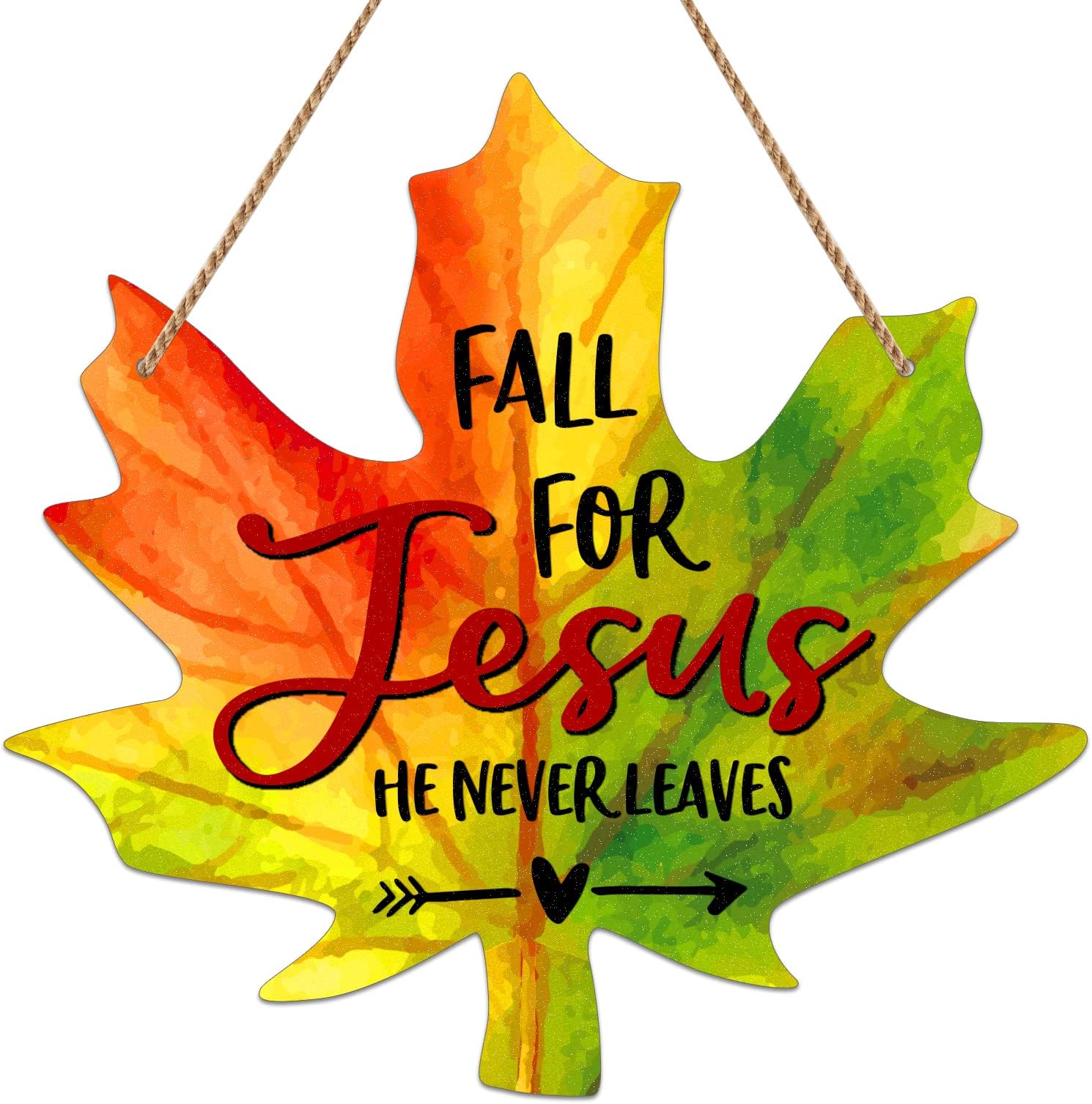 SICOHOME Maple Leaf Fall Decor 11.5" Fall for Jesus He Never Leaves Decor Sign Farmhouse Autumn Wreaths for Front Door Christian Jesus Hanger Sign Home Wall Autumn Halloween Thanksgiving Decoration